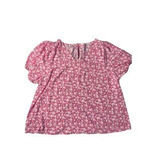 LC Lauren Conrad Womens Size1X Pink & White Floral Short‎ Sleeve Boho Top NWT